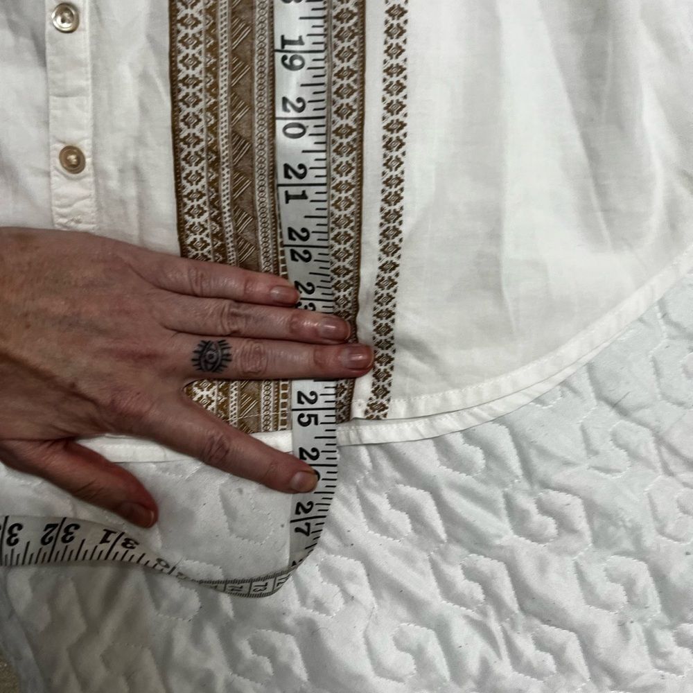 Sundance Cotton Bohemian Print Top Long Sleeve White Brown P 10 Medium - Picture 11 of 12
